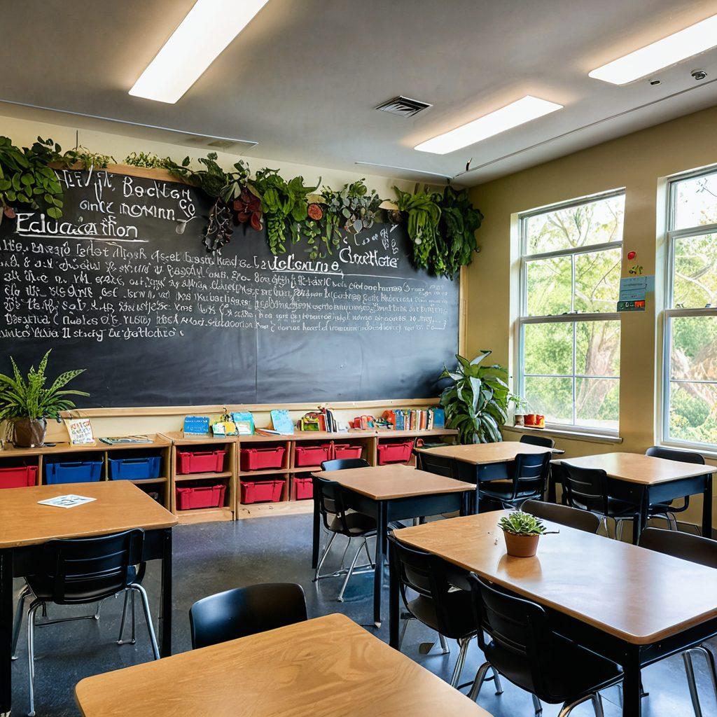 A cozy and intimate classroom setting with small groups of diverse students engaged in hands-on learning activities. A skilled teacher guiding a project with colorful educational materials scattered around. Natural light streaming through large windows, plants adding a touch of warmth. A chalkboard displaying inspiring quotes about education and growth. super-realistic. vibrant colors. inviting atmosphere.